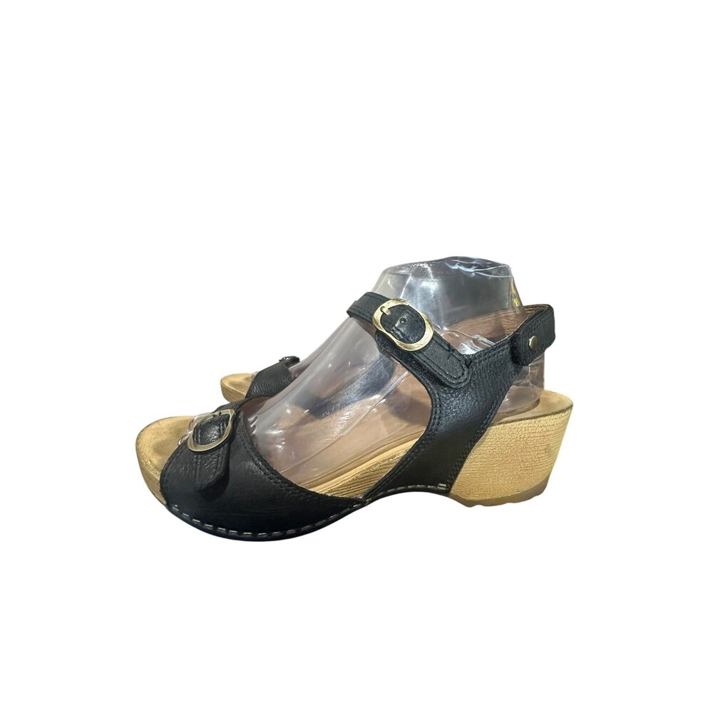 Dansko Tricia Womens Wedge Heel Sandals EU 39 US 9 Black Leather Adjustable